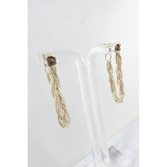 Vintage Woven Sterling Silver Link Chain Earrings 925 Italy 1 1/2" Drop - Picture 3 of 9